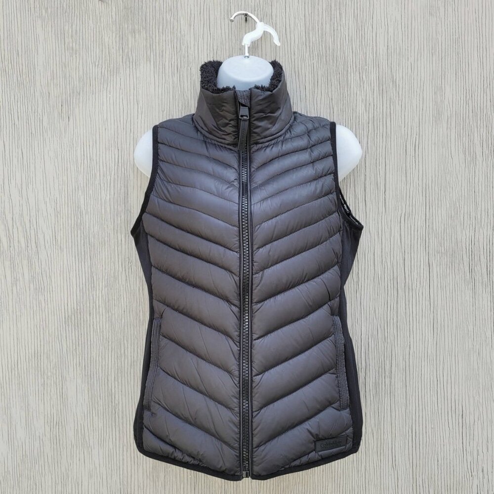 NWOT Calvin Klein Performance Quilted Zip-Up Down Vest Sherpa Collar Black Sz S